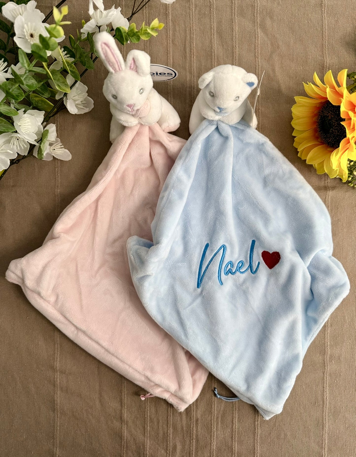Doudou lapin rose personnalisable